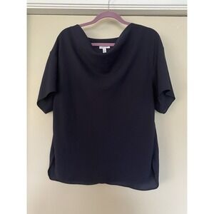 Nordstrom Women's M Navy Short Sleeves Draped Waterfall Neck Blouse